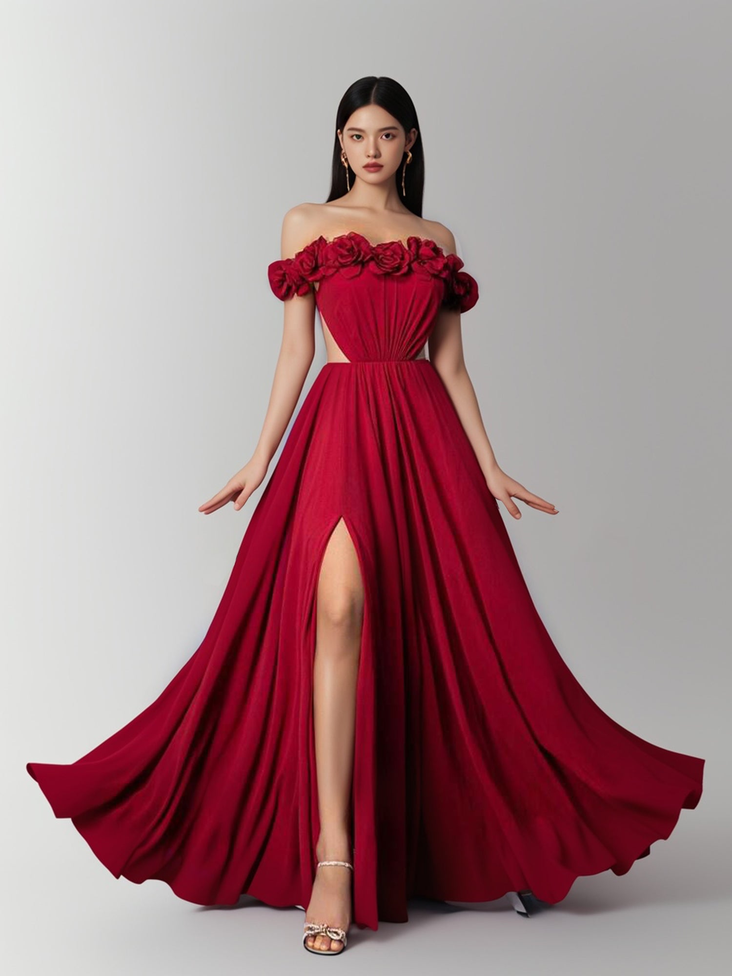 Elegant Luxury Wine Red Chiffon Sexy Mesh Hollow Romantic Handmade Flo Bridal Glee Elegant Luxury Wine Red Chiffon Sexy Mesh Hollow Romantic Handmade Flo Bridal Glee