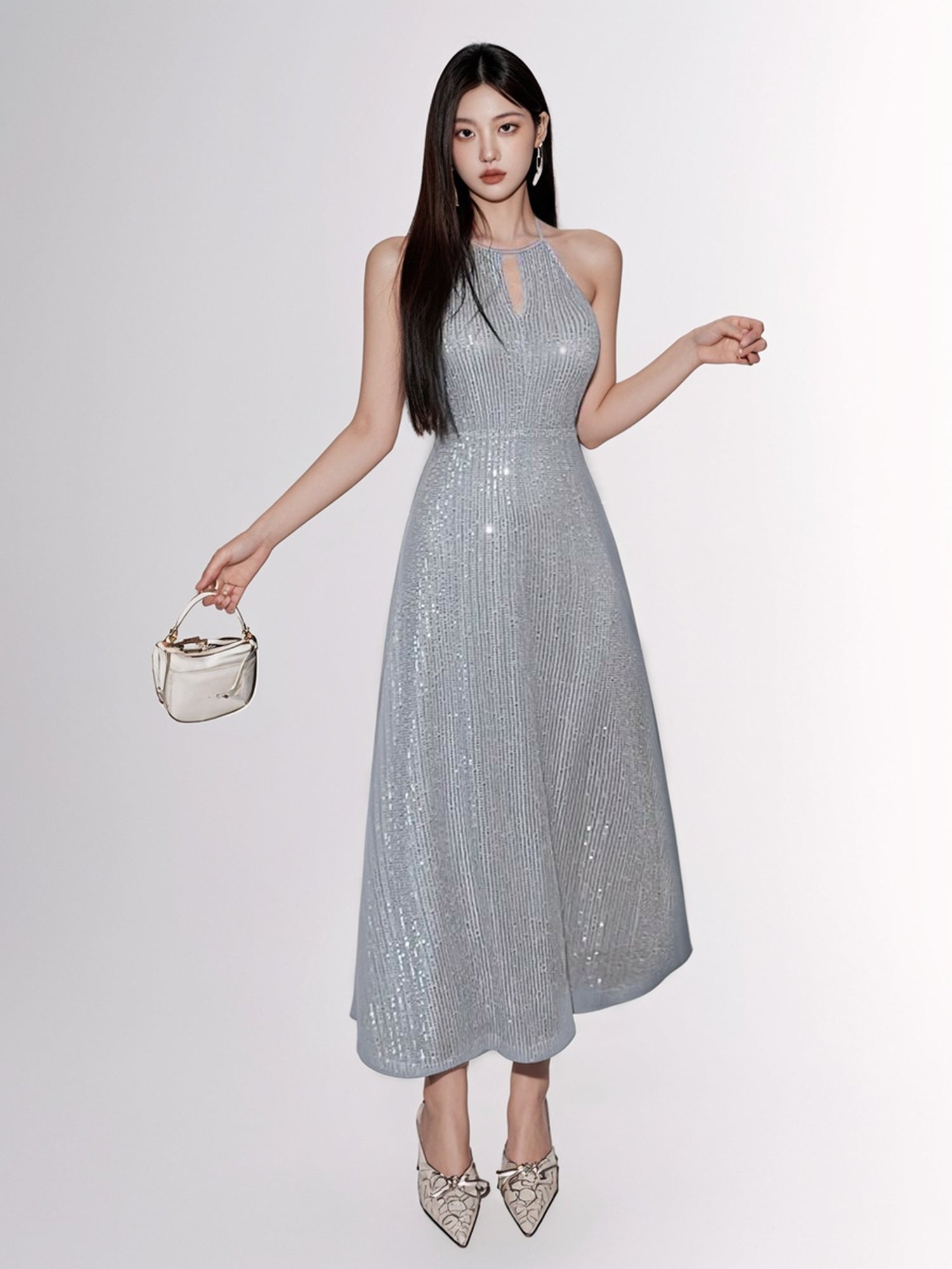 Sequin Halter Midi Dress For Women, Birthday ,New Year Eve Prom Dress- Bridal Glee Sequin Halter Midi Dress For Women, Birthday ,New Year Eve Prom Dress- Bridal Glee