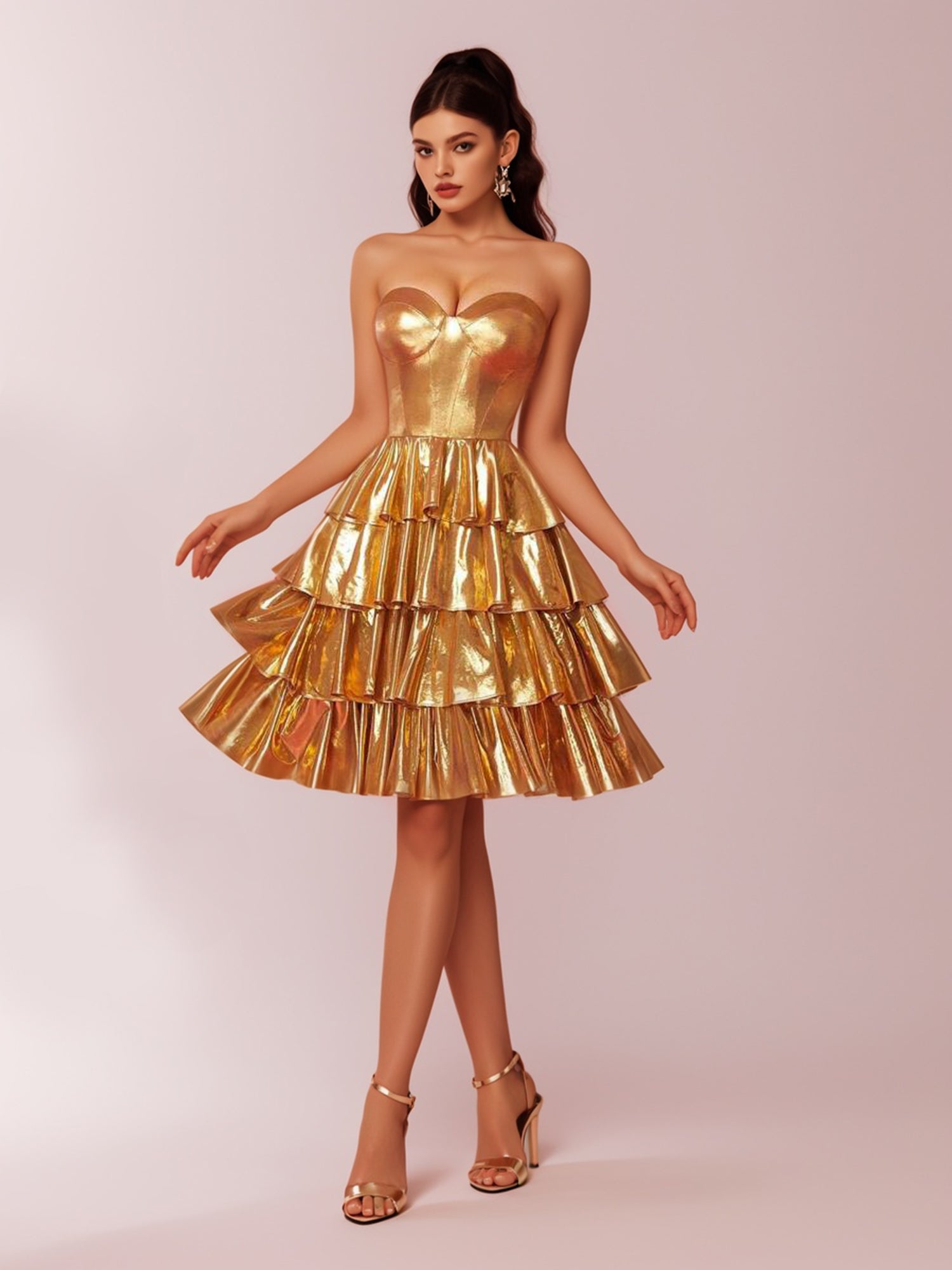 Elegant Tube Gold Ruffle Tier Cocktail Party Dress-ZS182 Bridal Glee Elegant Tube Gold Ruffle Tier Cocktail Party Dress-ZS182 Bridal Glee