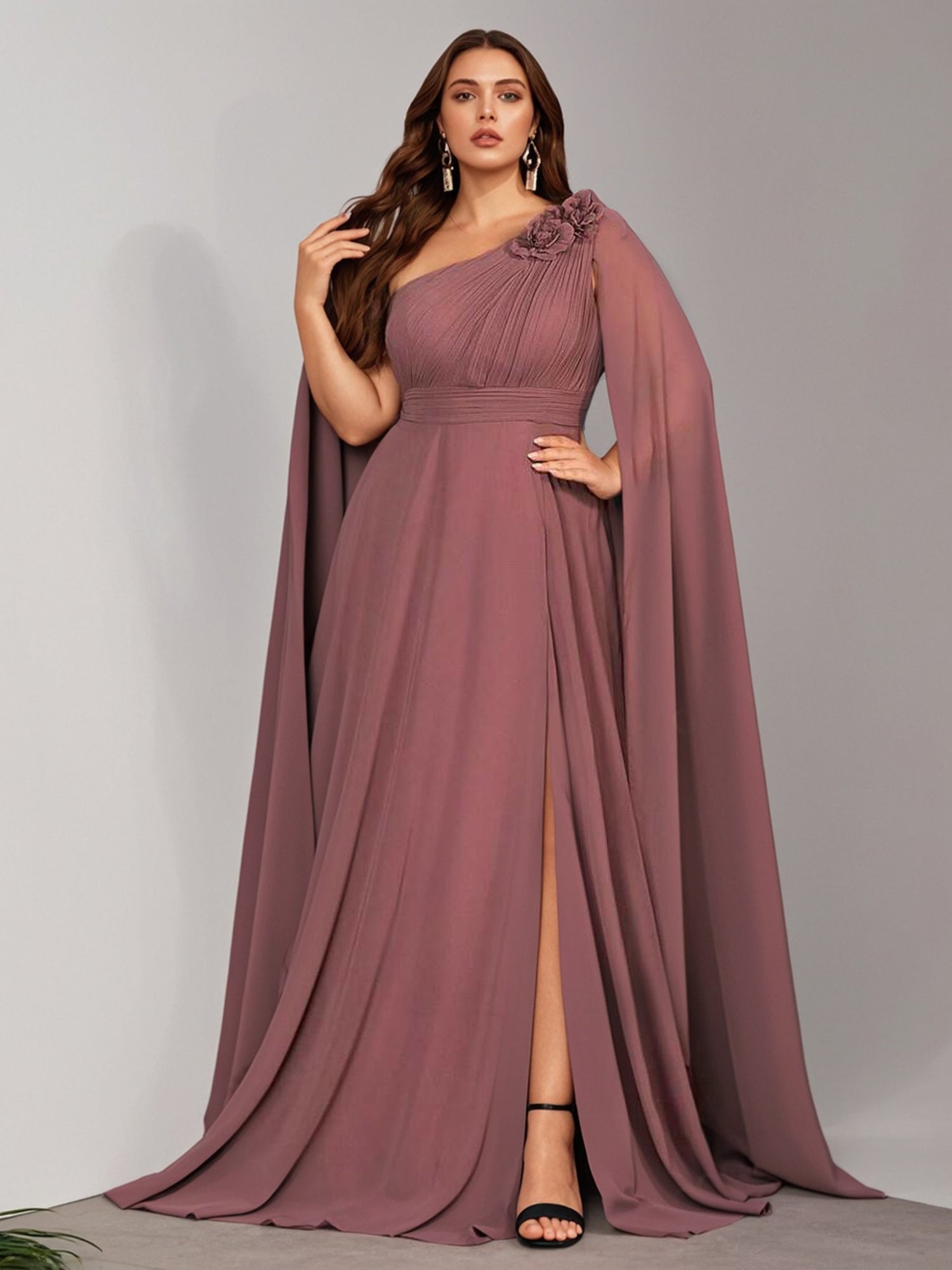 Daily Elegant Coral Pink Slash Neck Chiffon Ladies Gown-ZS208 Bridal Glee Daily Elegant Coral Pink Slash Neck Chiffon Ladies Gown-ZS208 Bridal Glee