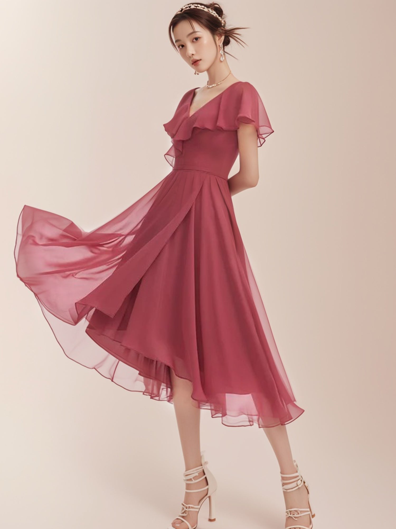 A-line V-Neck Asymmetrical Chiffon Bridesmaid Dress With Ruffle-ZS279 Bridal Glee A-line V-Neck Asymmetrical Chiffon Bridesmaid Dress With Ruffle-ZS279 Bridal Glee