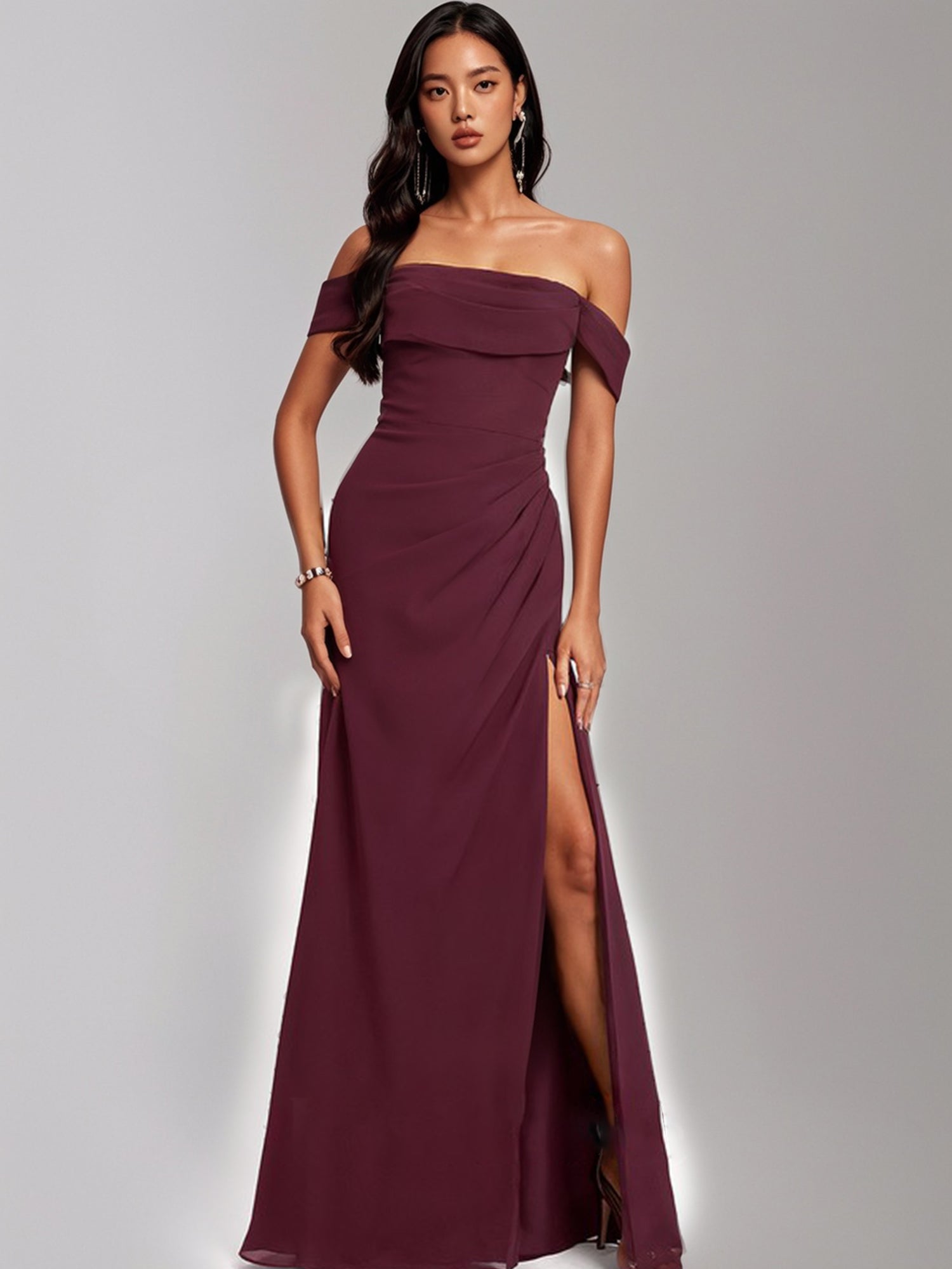 A-line Off the Shoulder Floor-Length Chiffon Bridesmaid Dress With Ruf Bridal Glee A-line Off the Shoulder Floor-Length Chiffon Bridesmaid Dress With Ruf Bridal Glee