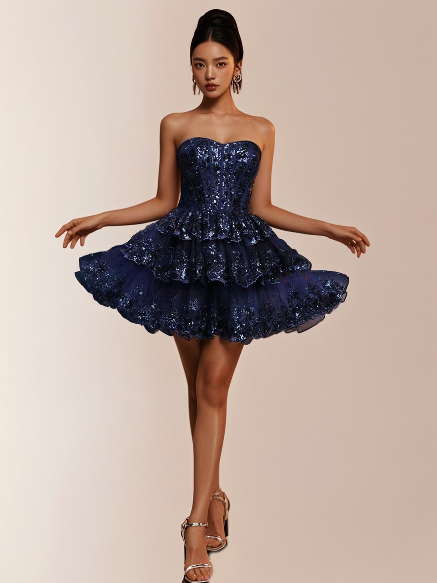 Sexy Sequin Tiered Short Dress-ZS184 – Bridal Glee Sexy Sequin Tiered Short Dress-ZS184 – Bridal Glee