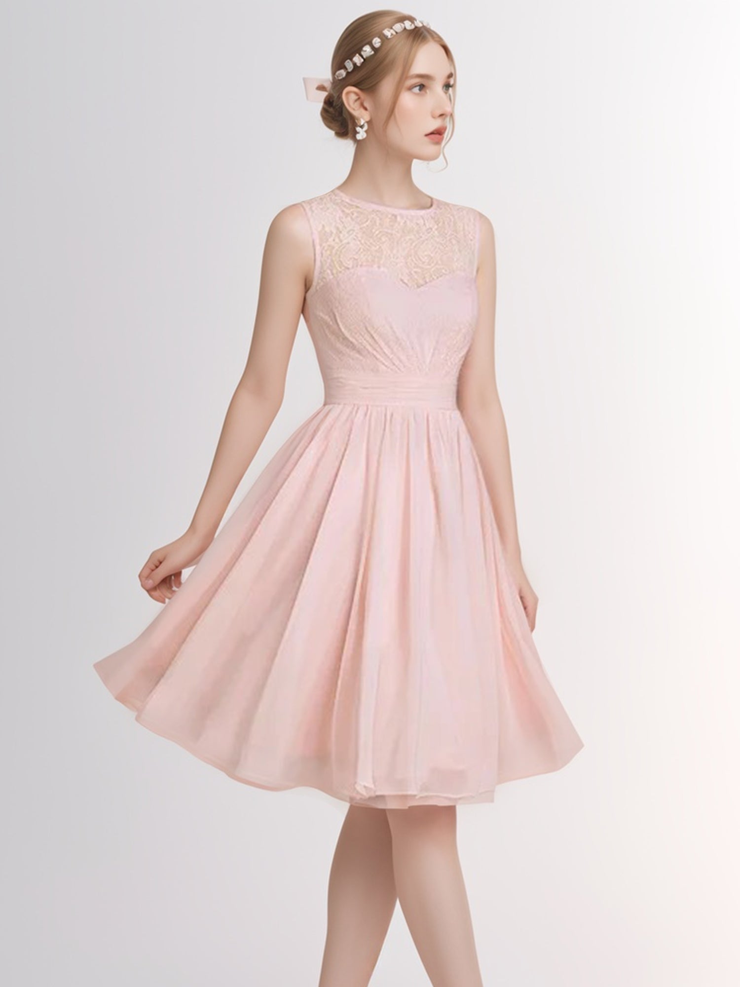 A-line Scoop Knee-Length Lace Chiffon Bridesmaid Dress With Ruffle-ZS2 Bridal Glee A-line Scoop Knee-Length Lace Chiffon Bridesmaid Dress With Ruffle-ZS2 Bridal Glee