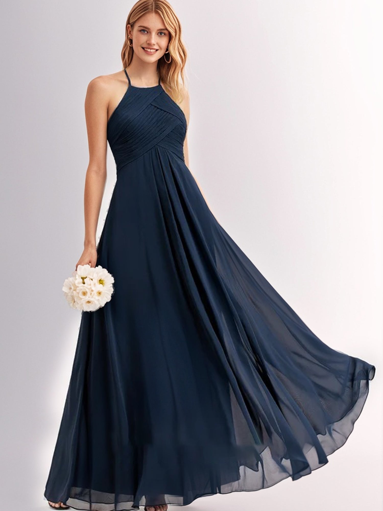 A-line High Neck Floor-Length Chiffon Bridesmaid Dress-ZS285 Bridal Glee A-line High Neck Floor-Length Chiffon Bridesmaid Dress-ZS285 Bridal Glee