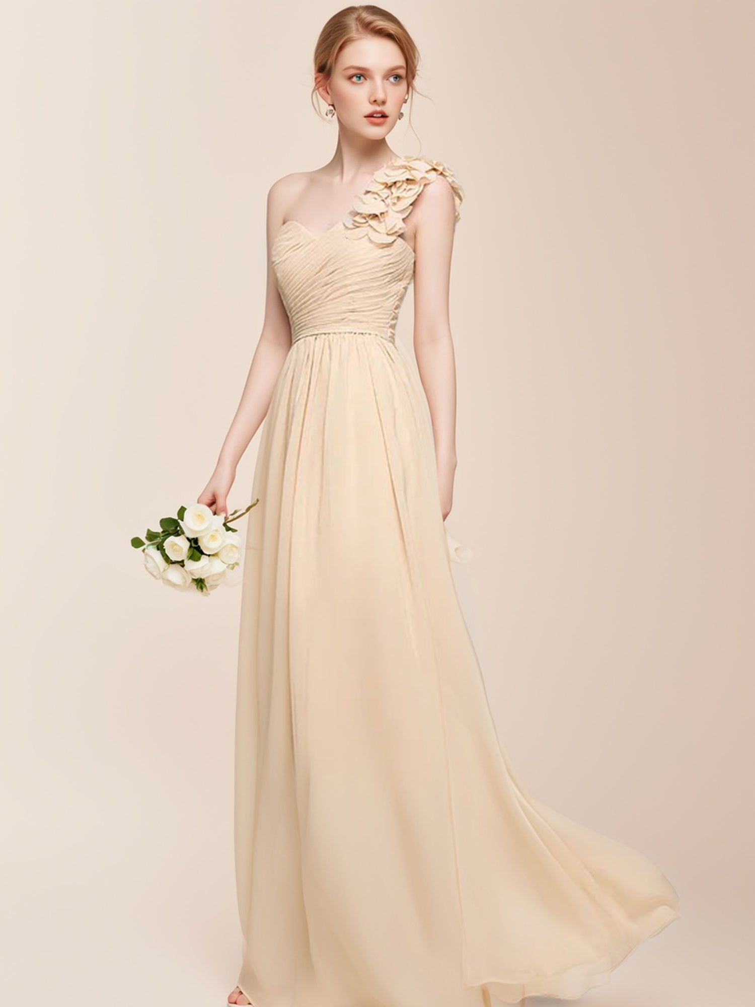 A-line One Shoulder Floor-Length Chiffon Bridesmaid Dress With 3D Flor Bridal Glee A-line One Shoulder Floor-Length Chiffon Bridesmaid Dress With 3D Flor Bridal Glee
