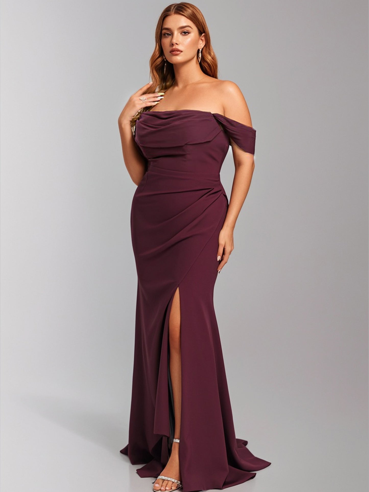 A-line Off the Shoulder Floor-Length Chiffon Bridesmaid Dress With Ruffle-ZS269