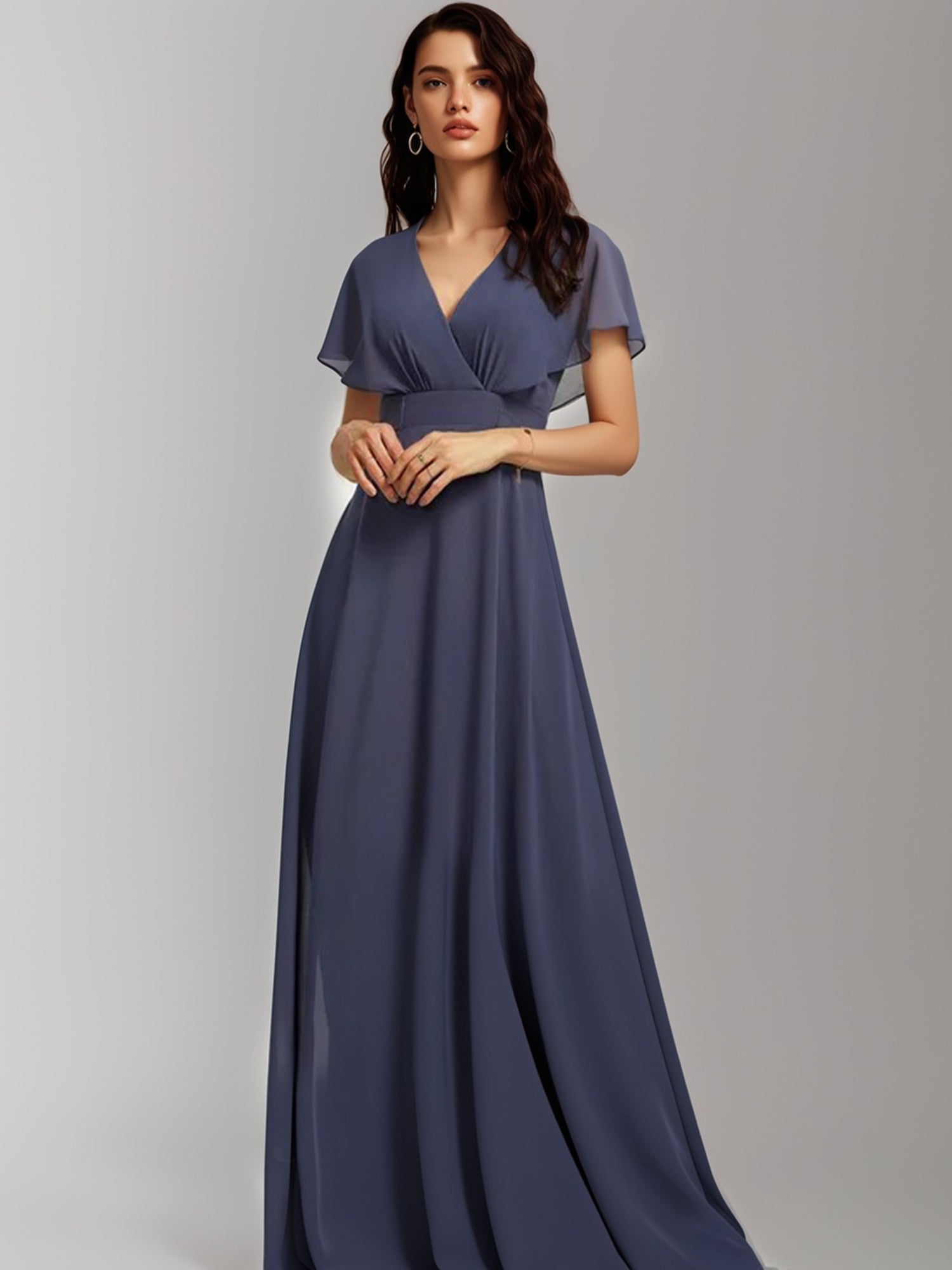 a-line v-neck floor-length chiffon bridesmaid dress Dusty Rose 2026 Bridesmaid Dress Long Chiffon A-line Ruffles V-neck
