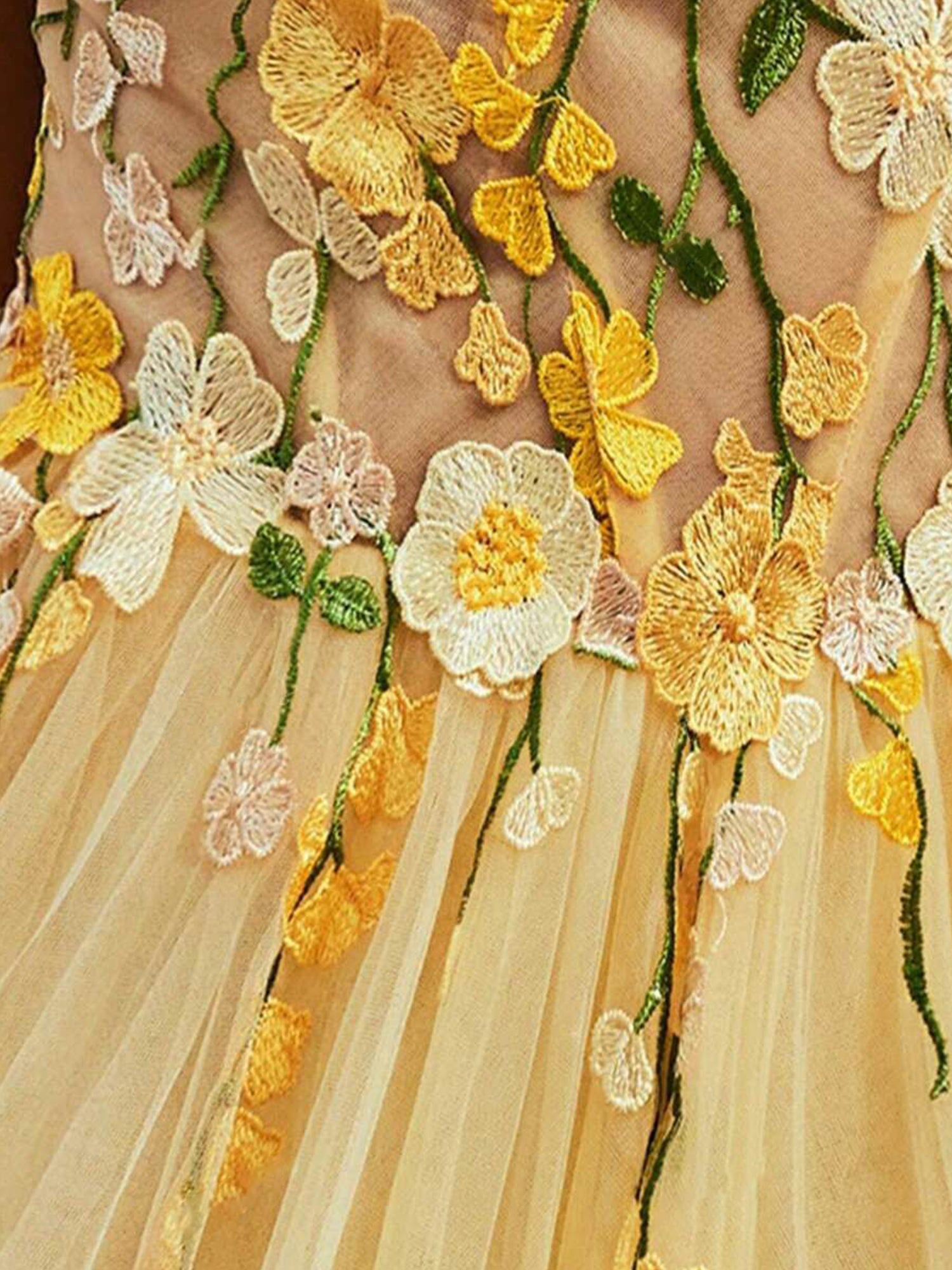 tulle dress yellow Elegant Yellow Strapless Floral Applique Tulle Long Ball Gown-ZS131 – Bridal Glee