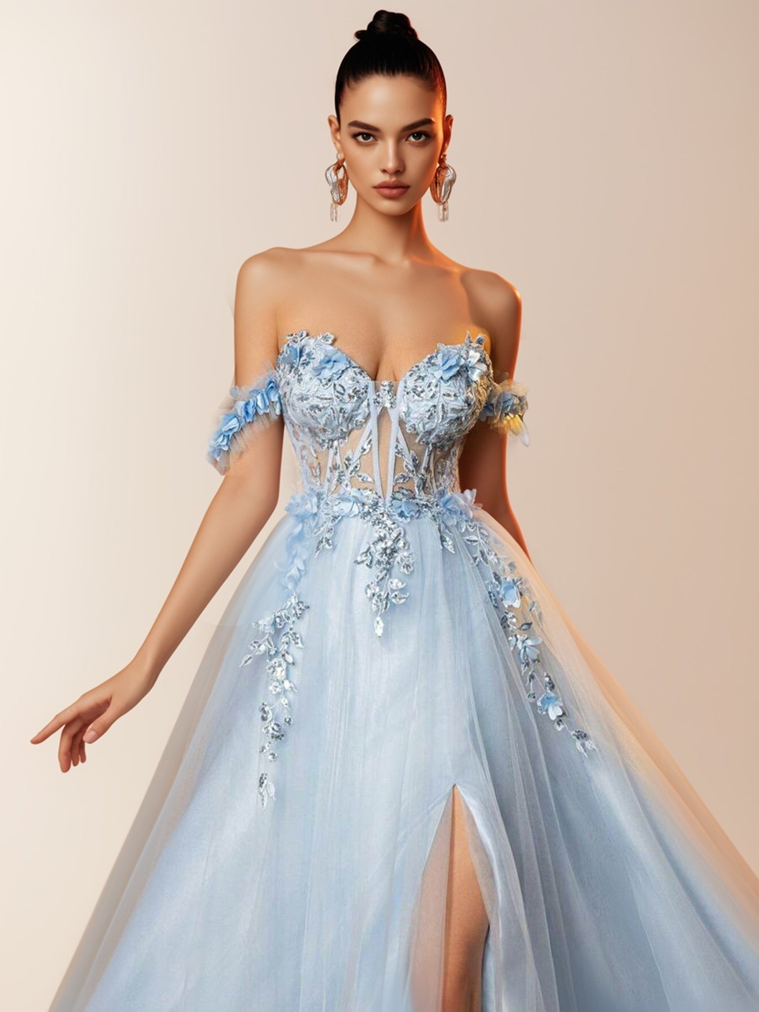 3d flower prom dress A Line Round Neck Short Sleeves 3D Flower Prom Dresses, 3D Flower Form jbydress