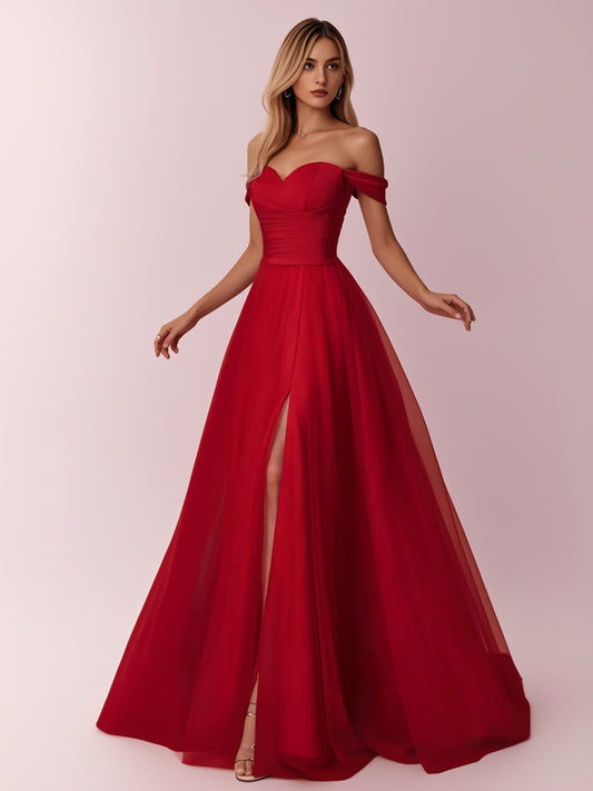 Off-the-shoulder heart-shaped waist chiffon dress-ZS121