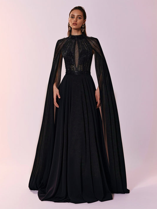 Halter neck long sleeve evening dress-ZS118