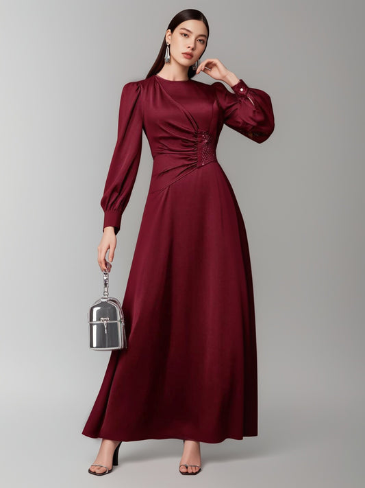 Women's Elegant Solid Color Ruched Side Satin Bodycon Dress-ZS228