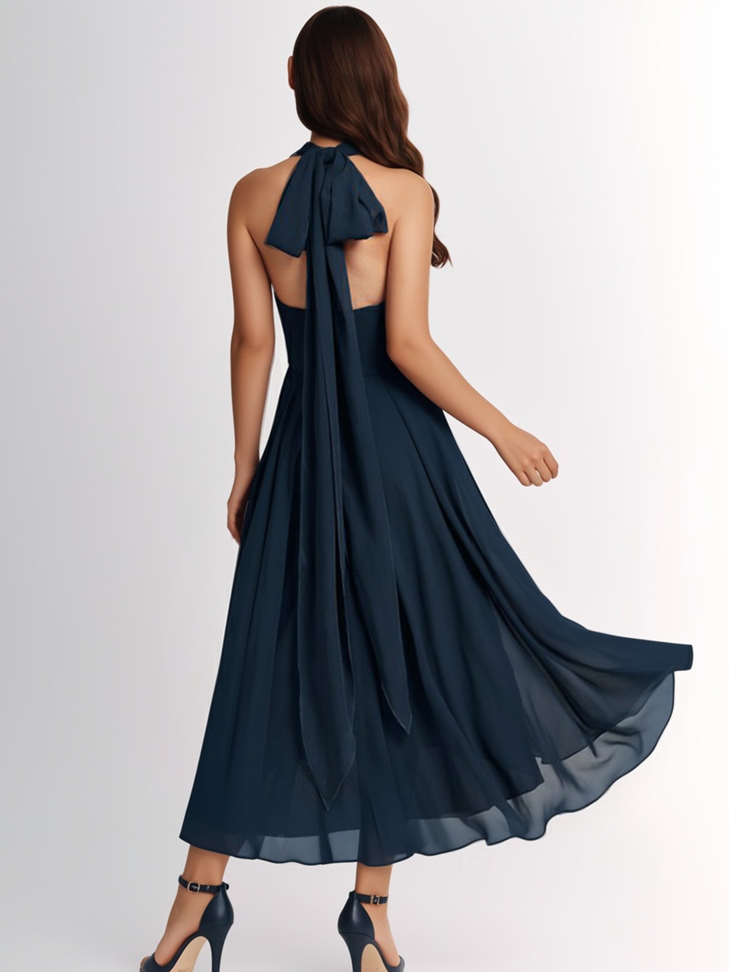 A-line Halter One Shoulder V-Neck Chiffon Bridesmaid Dress-ZS258 Bridal Glee A-line Halter One Shoulder V-Neck Chiffon Bridesmaid Dress-ZS258 Bridal Glee