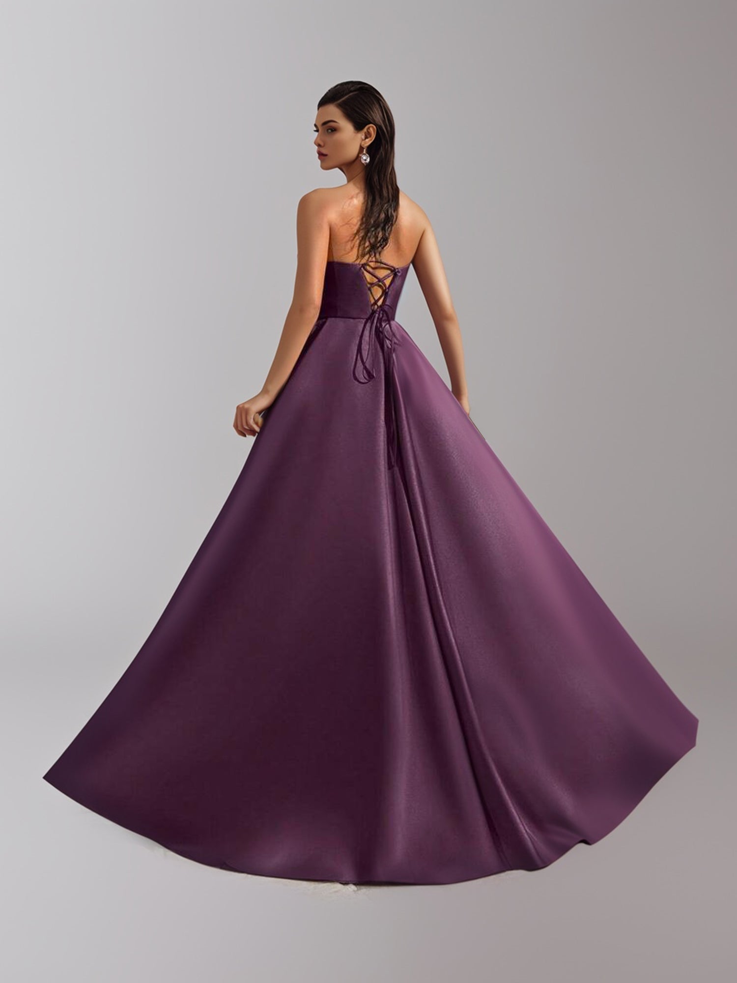 Elegant Strapless Ruched Bust Lace-Up Back Satin Prom Dress-ZS140 Bridal Glee Elegant Strapless Ruched Bust Lace-Up Back Satin Prom Dress-ZS140 Bridal Glee