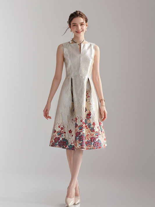 Women Graceful Sleeveless Party Dress With Heavy Jacquard-ZS176