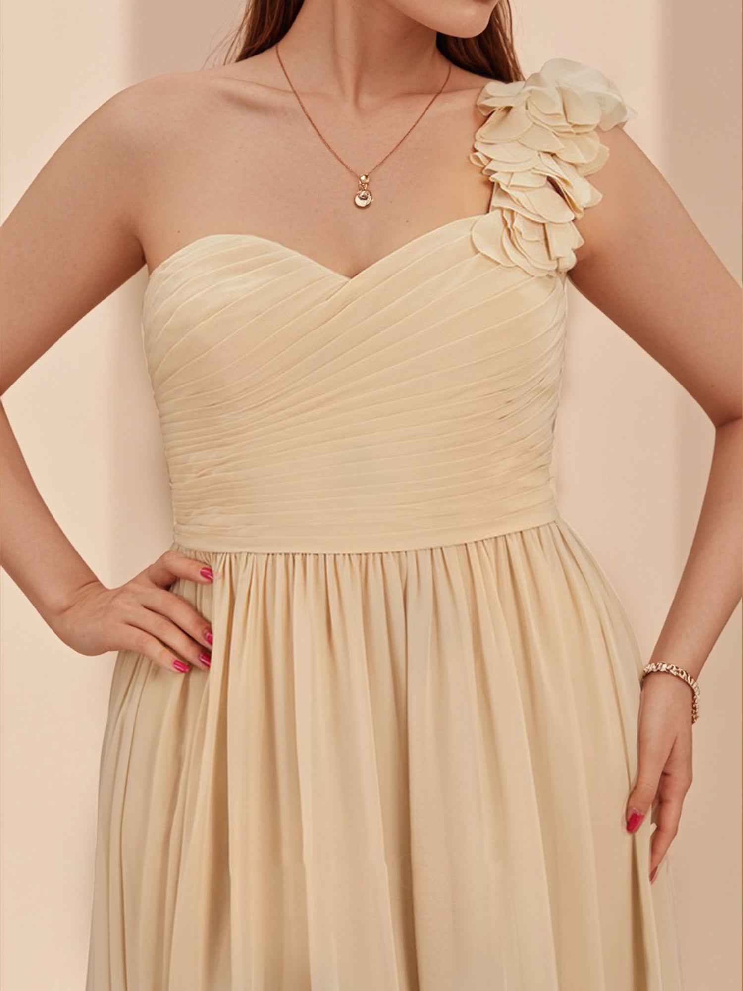 A-line One Shoulder Floor-Length Chiffon Bridesmaid Dress With 3D Flor Bridal Glee A-line One Shoulder Floor-Length Chiffon Bridesmaid Dress With 3D Flor Bridal Glee