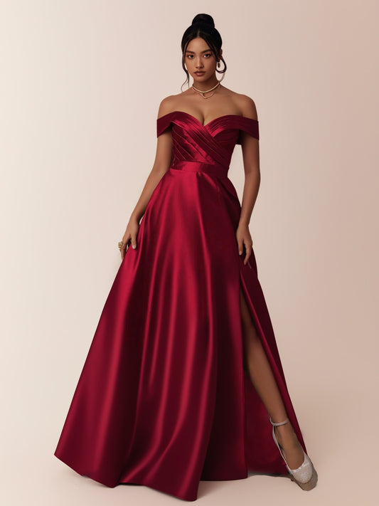 Elegant Off Shoulder High Slit Long Hem Evening Dress-ZS158