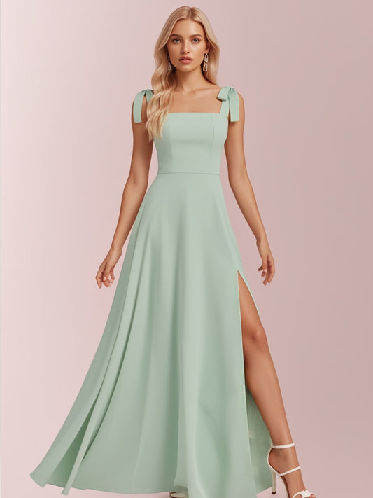 Peppermint Green Satin Square-Neck Bridesmaid Dress-ZS253