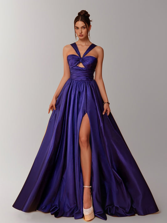 Luxurious purple Tube High Slit A-Line Gown-ZS122