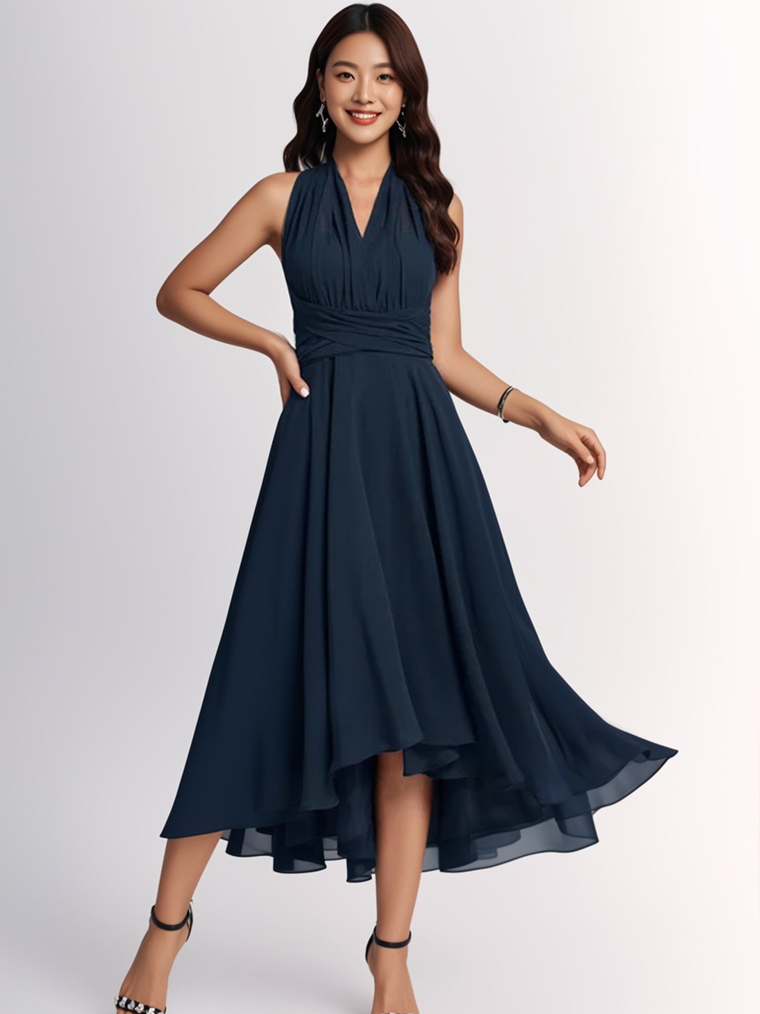 A-line Halter One Shoulder V-Neck Chiffon Bridesmaid Dress-ZS258 Bridal Glee A-line Halter One Shoulder V-Neck Chiffon Bridesmaid Dress-ZS258 Bridal Glee