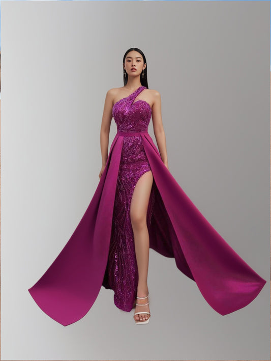 Ladies' Elegant Bow Knot Detail High Slit Long Evening Formal Dress-ZS114