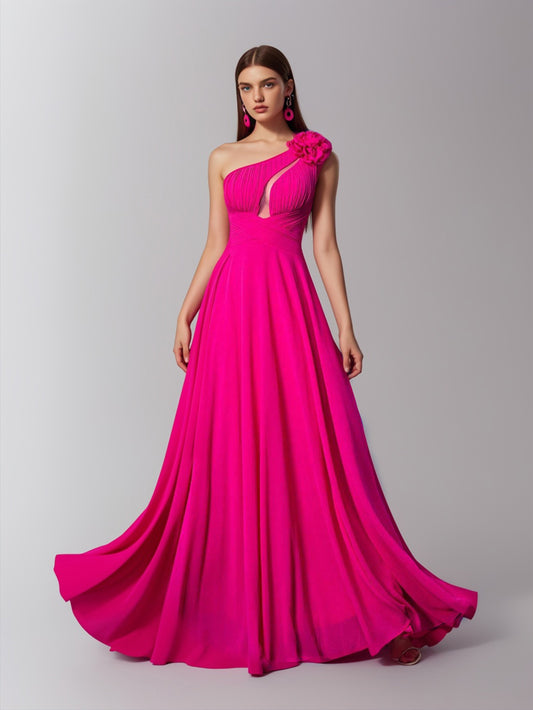 One Shoulder Pleated A-Line Bridesmaid Dress-ZS113