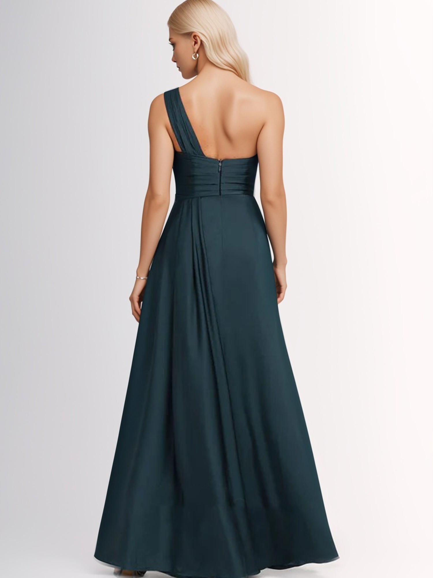 A-line One Shoulder Floor-Length Matte Satin Bridesmaid Dress With Ruf Bridal Glee A-line One Shoulder Floor-Length Matte Satin Bridesmaid Dress With Ruf Bridal Glee