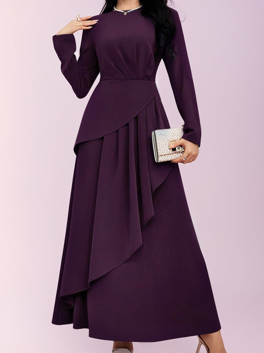 Women Simple Solid Color Long Sleeve Ruched Casual Dress-ZS238