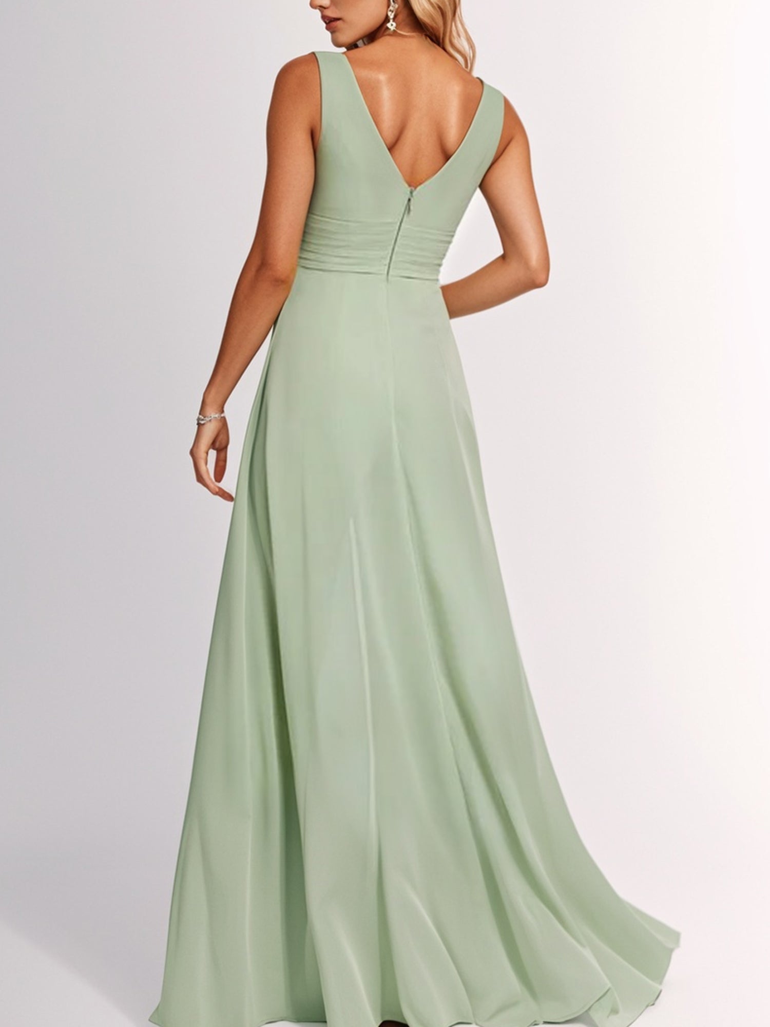Jumpsuit/Pantsuit V-Neck Floor-Length Chiffon Bridesmaid Dress With Ru Bridal Glee Jumpsuit/Pantsuit V-Neck Floor-Length Chiffon Bridesmaid Dress With Ru Bridal Glee
