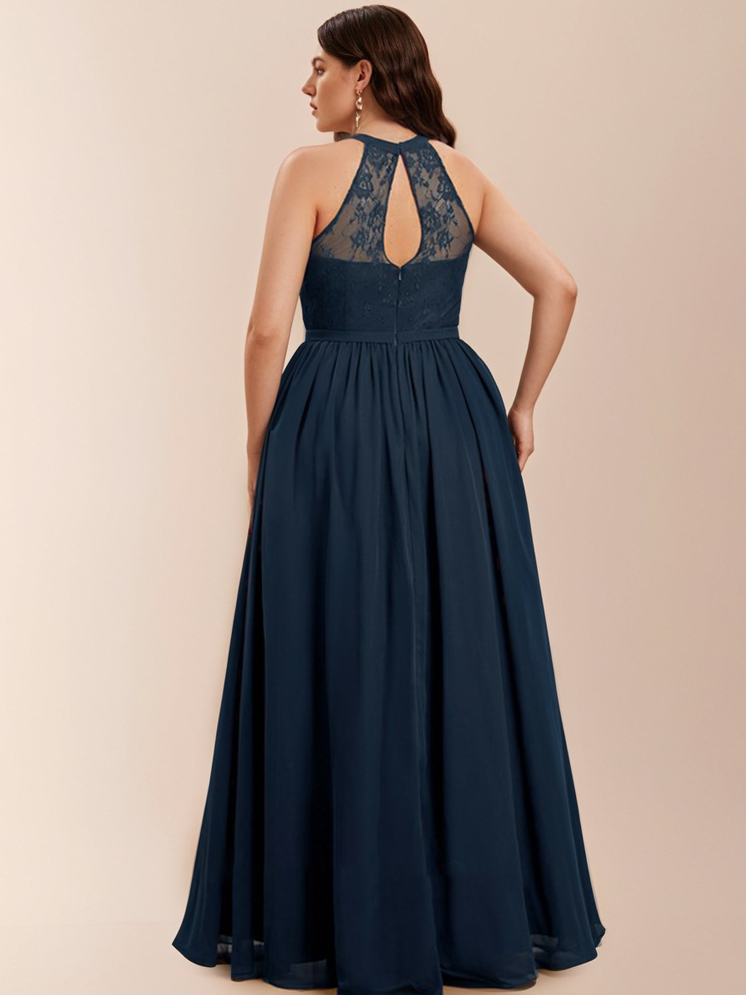 A-line High Neck Floor-Length Lace Chiffon Bridesmaid Dress With Ruffl Bridal Glee A-line High Neck Floor-Length Lace Chiffon Bridesmaid Dress With Ruffl Bridal Glee