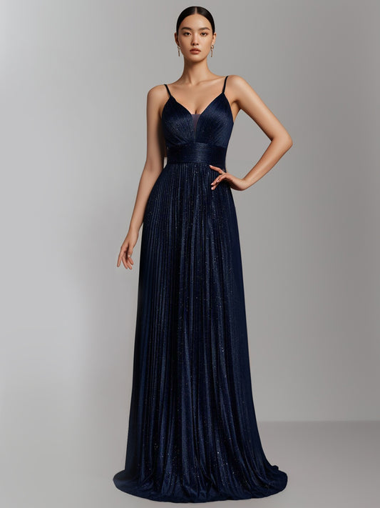 Women Hot Silver High Waist Pleated Suspender Floor Length Party Dress-ZS145