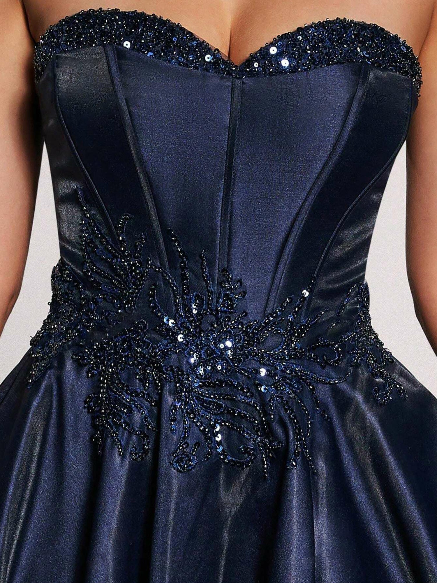 Luxurious Navy Blue Tube High Slit A-Line Gown-ZS188 Bridal Glee Luxurious Navy Blue Tube High Slit A-Line Gown-ZS188 Bridal Glee