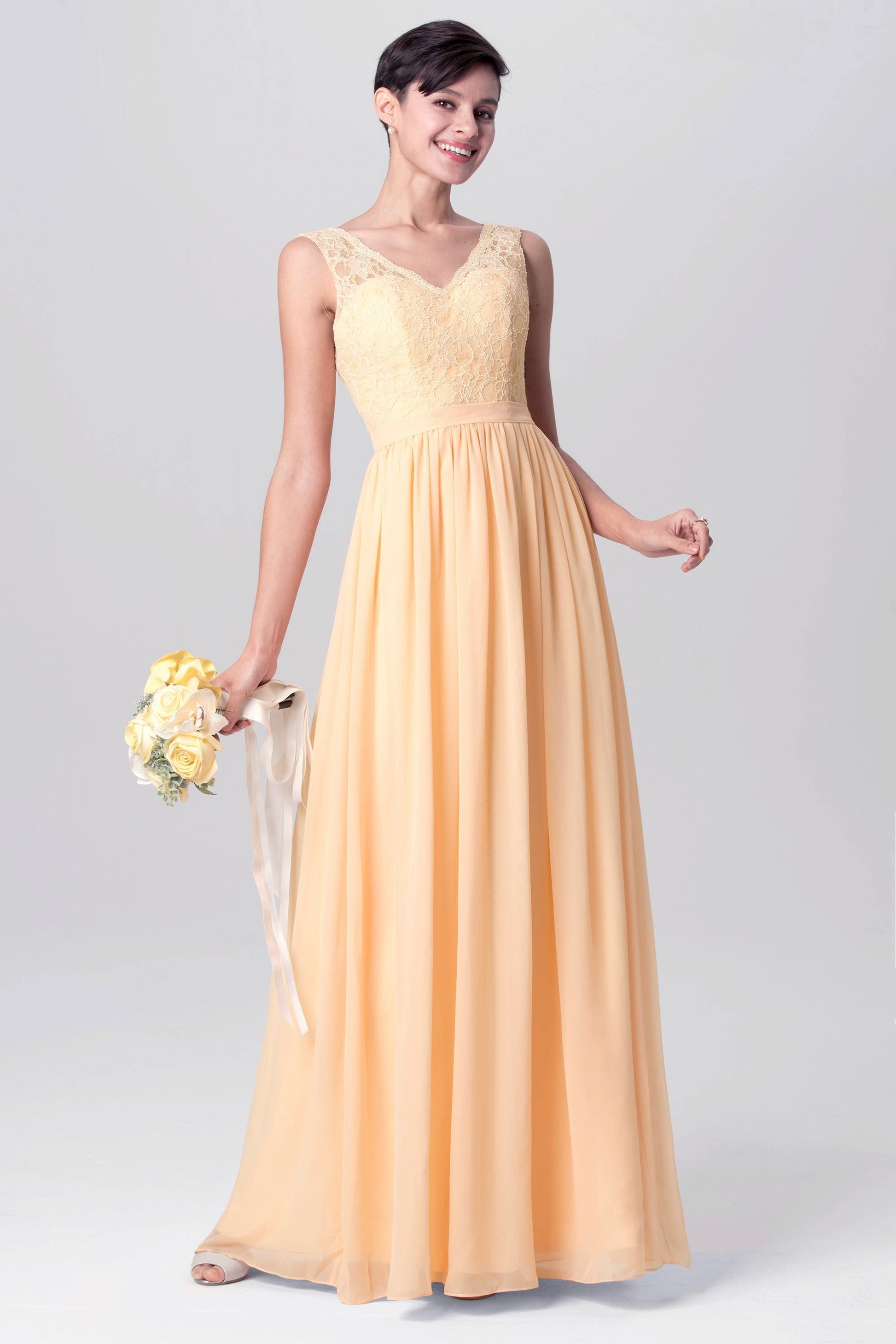 Lace V-Neck Sleeveless Bridesmaid Dress| Plus Size | 60+ Colors