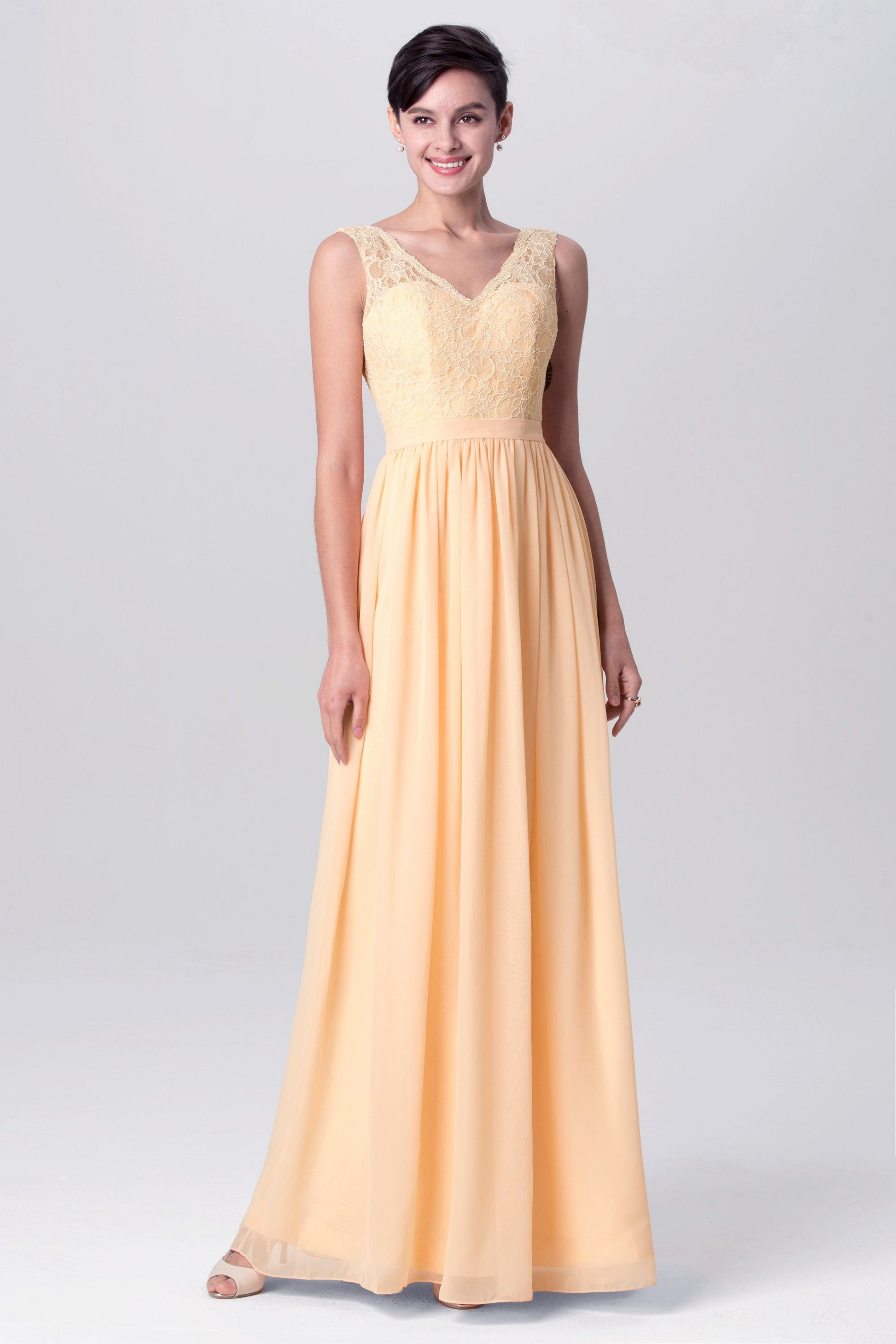 Lace V-Neck Sleeveless Bridesmaid Dress| Plus Size | 60+ Colors