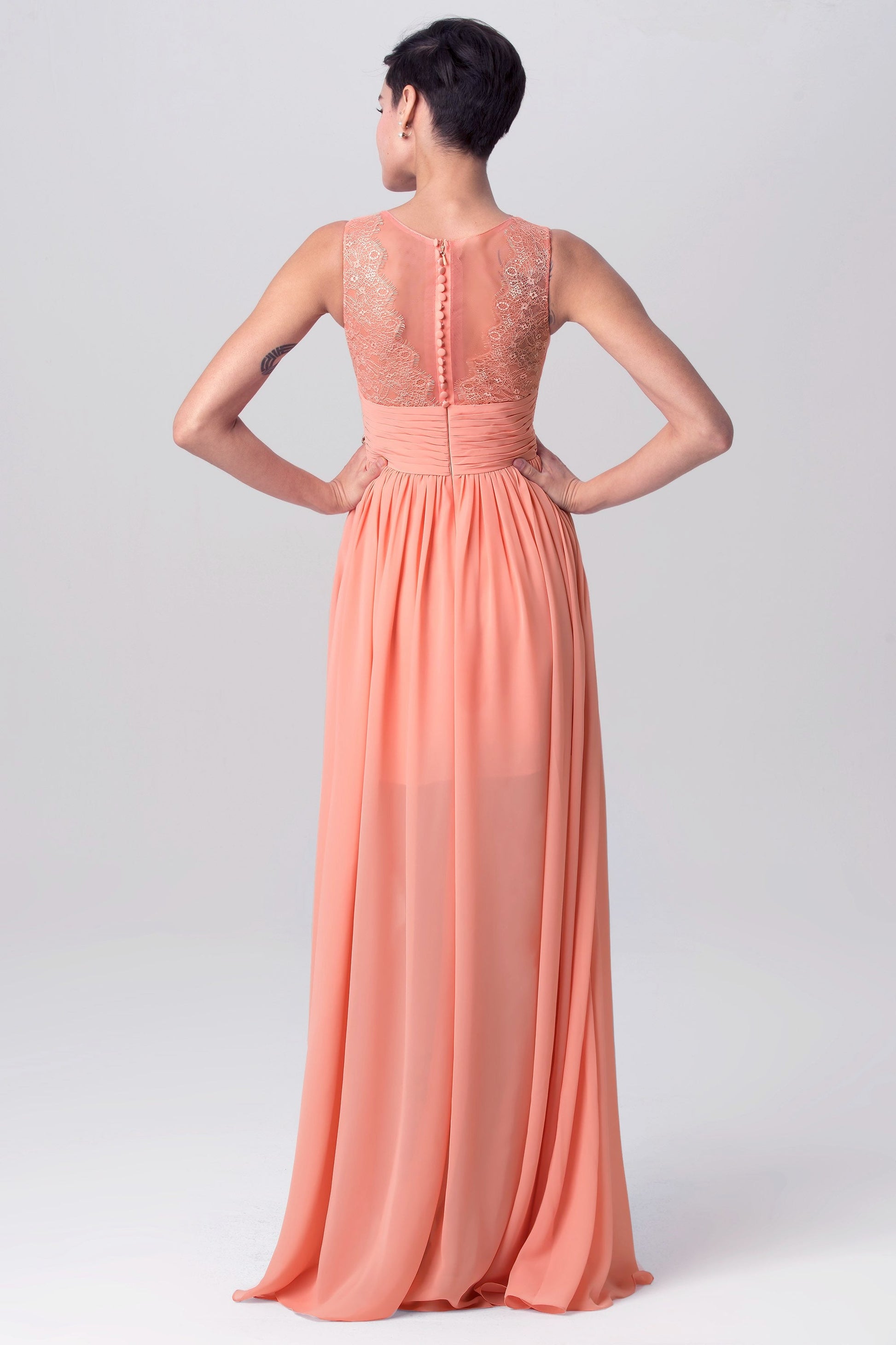 Lace V-Neck Sleeveless Bridesmaid Dress| Plus Size | 60+ Colors