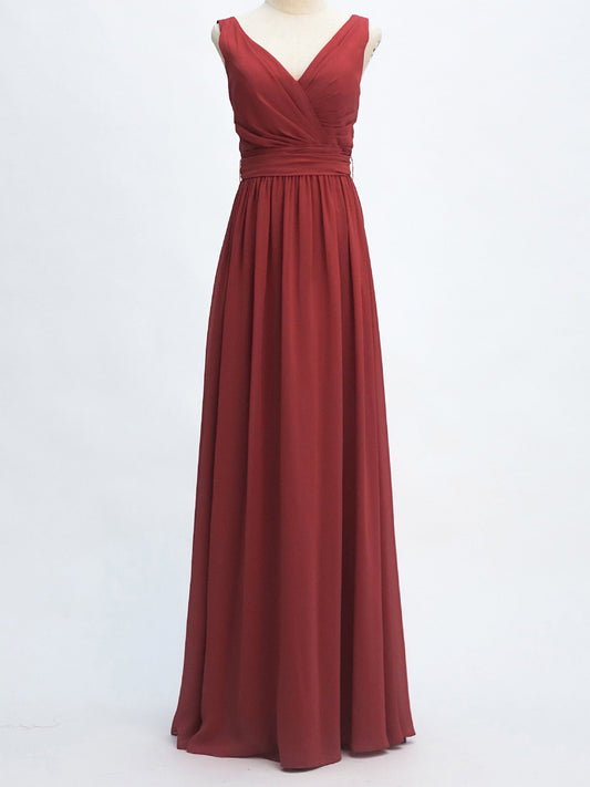 Chiffon V-Neck Sleeveless Bridesmaid Dress| Plus Size | 60+ Colors