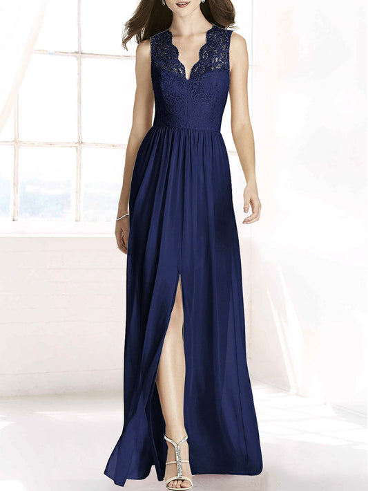 Chiffon V-Neck Sleeveless Bridesmaid Dress| Plus Size | 60+ Colors