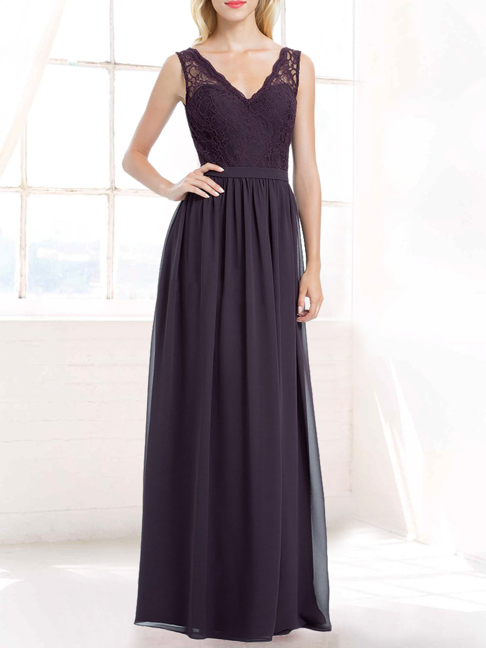 Chiffon V-Neck Sleeveless Bridesmaid Dress| Plus Size | 60+ Colors